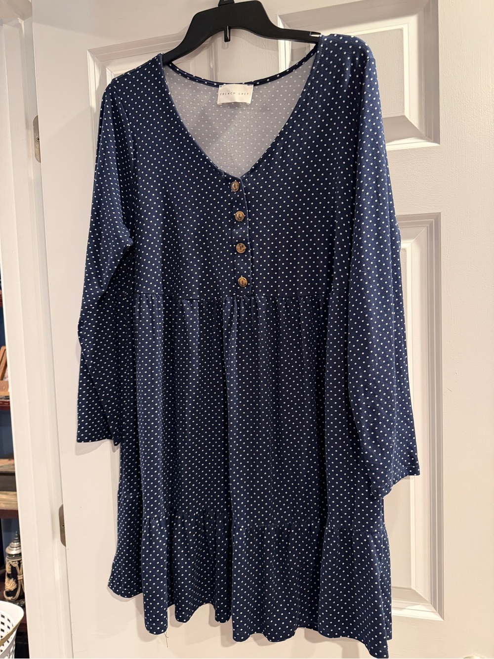 French Grey Navy and White Polka Dot dress from Stitch Fix